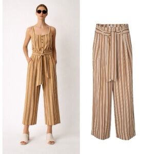 JUST Female Wendy Striped Lyocell Paperbag Wide Leg Pants Large Neutral Striped